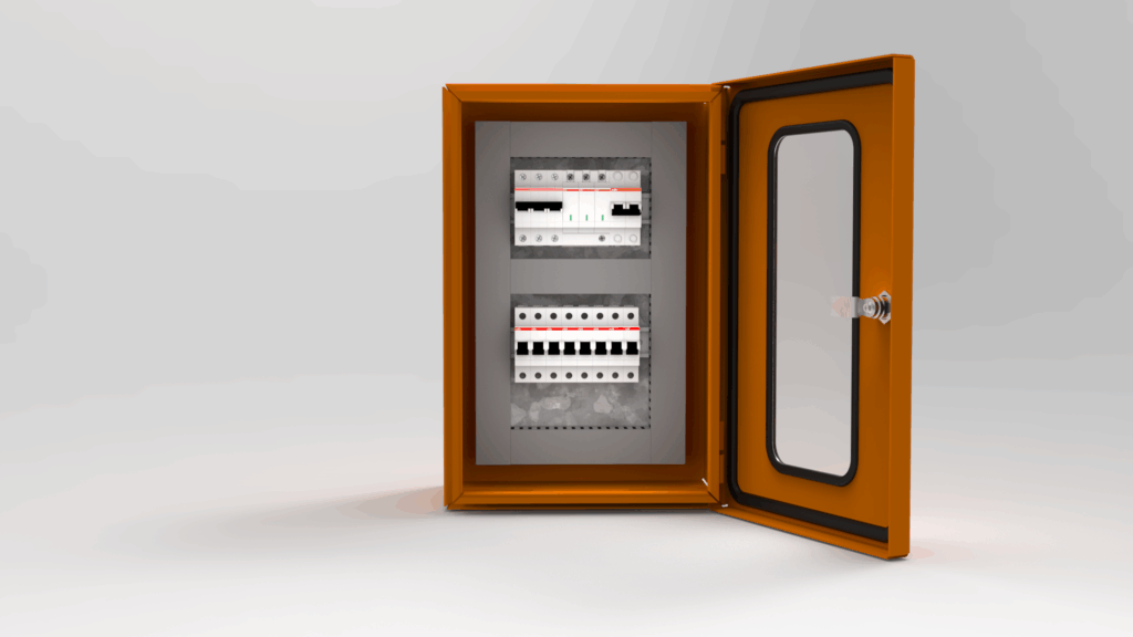 3D CAD rendering of an inverter generator system within an enclosure